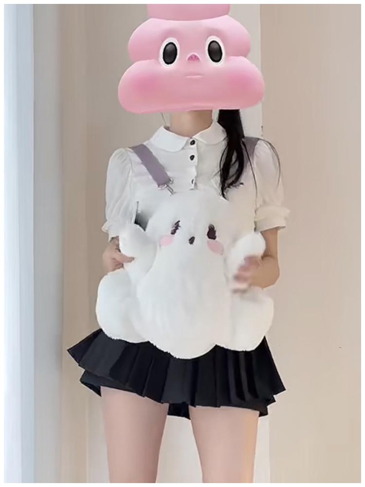 Halloween Ghost Plush Cartoon Backpack - Cute Double/Single Shoulder Bag for Girls
