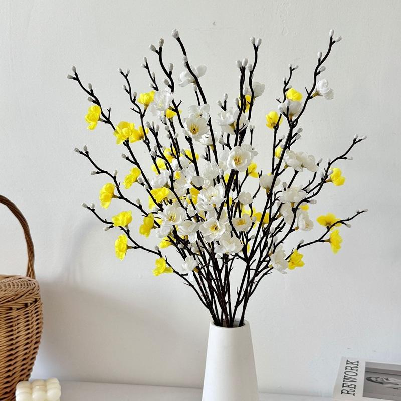 10pcs Artificial Flowers Chimonanthus Fragrans Branch Home Decorative Simulated Flower Yellow Plum Blossom Wedding Decoration