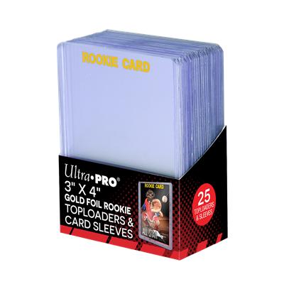 Set of 25 Regular Rookie Gold 3" X 4" Toploaders and 25 Ultra Pro Tops