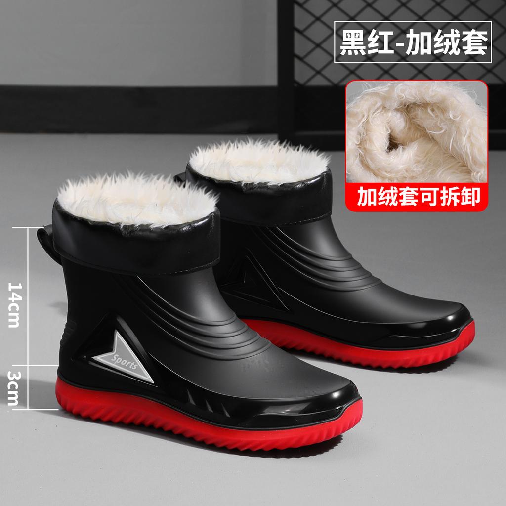 Winter fleece thickened rain boots men's 2026 new short rain boots wear anti-slip and anti-slip fishing