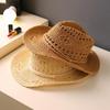 New Hand-woven Straw Hat Women's Hollow Spring and Summer Breathable Men's and Women's Couple Hats Sun Protection Western Cowboy Hat