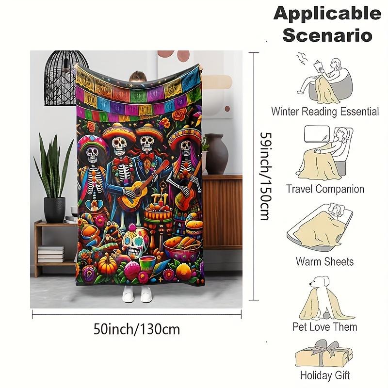 Dia de Muertos Flanelldecke - Weich & Warm für Sofa/Bett/Büro, Perfektes Halloween- & Weihnachtsgeschenk, Ganzjahres-Gemütlichkeit