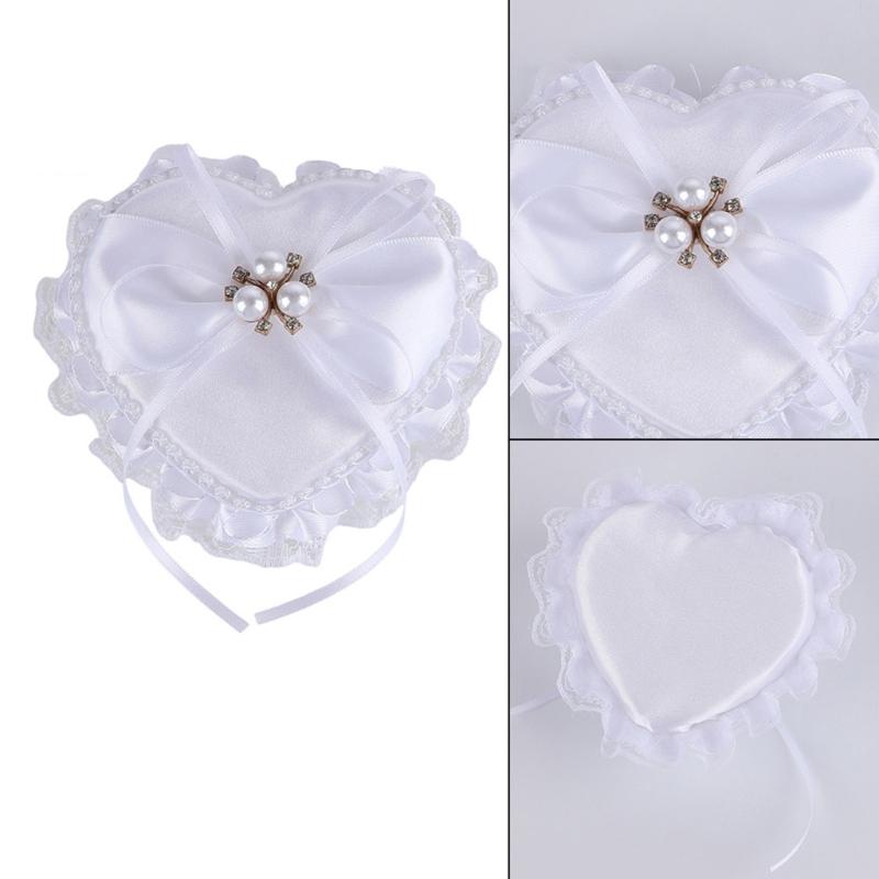 Wedding Rings Holder With Pearls Decors Soft Padding Bride Rings Box For Bridal Essential Ceremony Rings Organizer Case