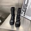 Women Fashion Boots European Leather Square Toe Maillard Western Cowboy Thick Soled Boots Motorcycle Short Boots