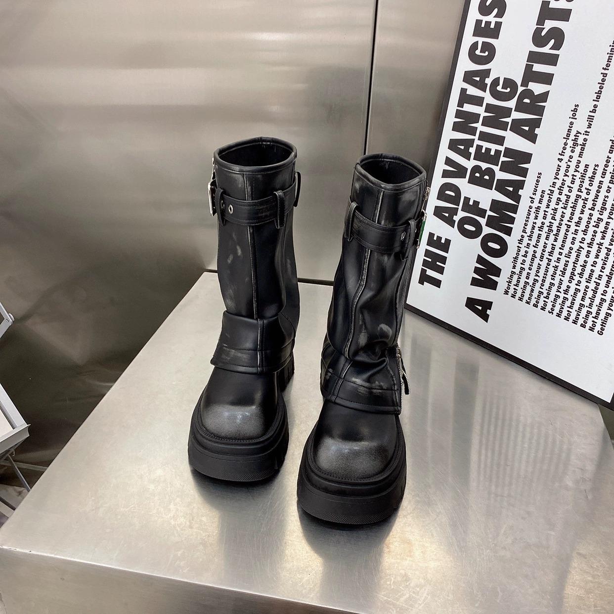 

Женская Мода Европейская Кожаная Квадратный Носок Maillard Западная Ковбойская Толстая Подошва Мотоциклетная Короткая для Взрослых Женщин 35