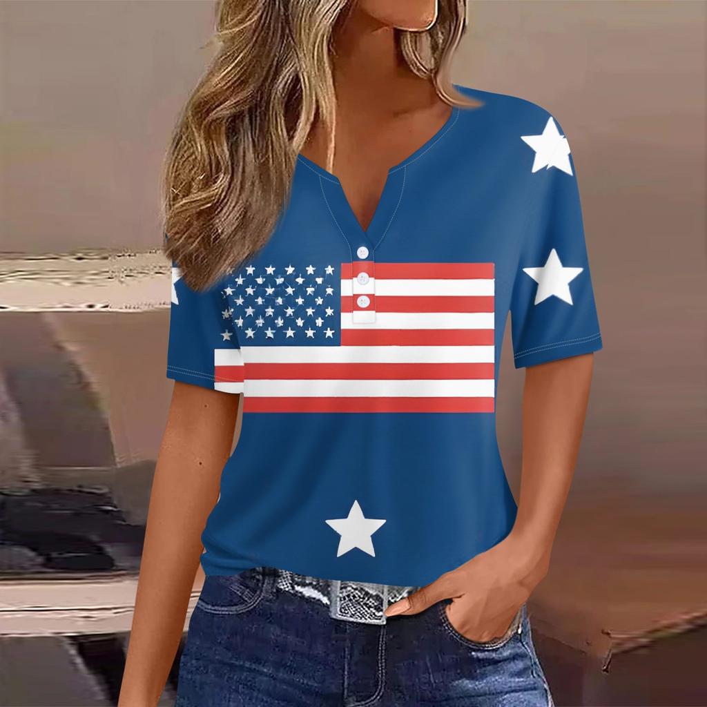 Women's T Shirt Tee Print Button Short Sleeve Daily Weekend Fashion Basic V- Neck Regular Top