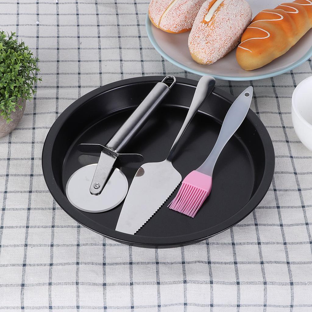8in Kitchen Non-stick Black Carbon Steel Round Pizza Tray Baking Pan Plate Mold Tool