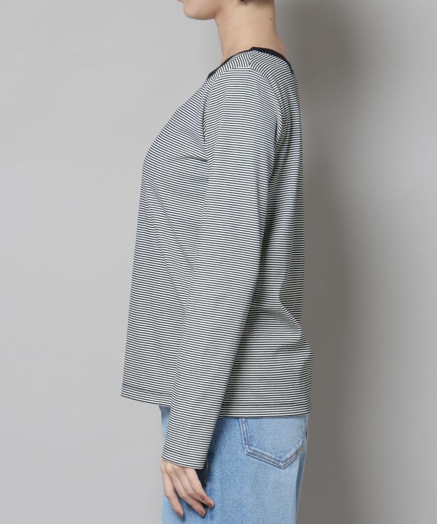 Nano Universe Women's Midi Border Long Sleeve T-Shirt, Black, Size F 010, 673-5223303