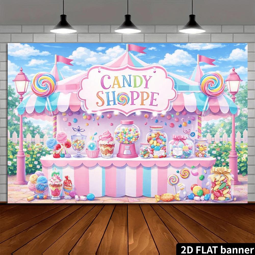 2D Flat Banner - Candy Store Theme Party Background Fabric Perfect for Indoor or Outdoor Celebrations