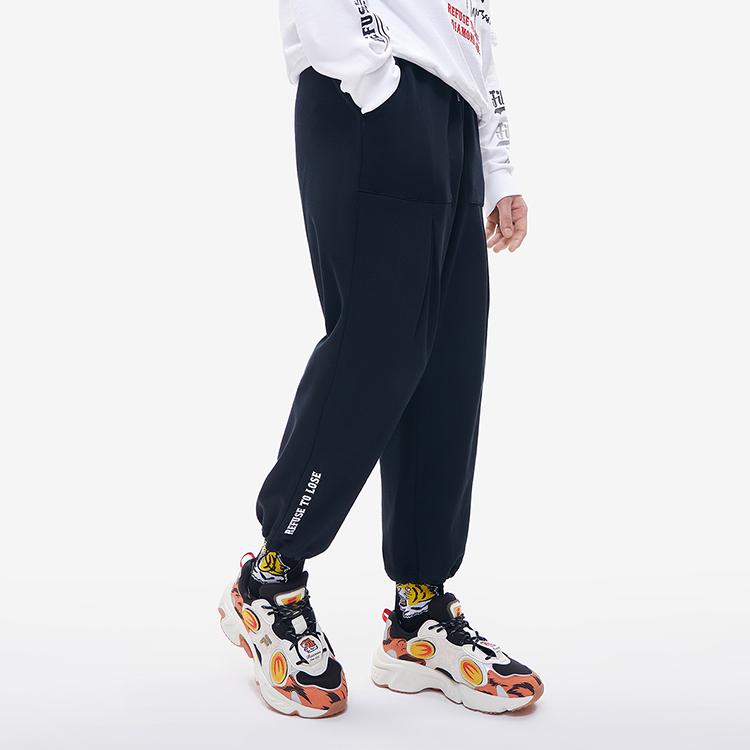 FILA Fusion Casual Fashion Street Style Knitted Long Pants Men bottoms Deep-Black T11M212606F-BK