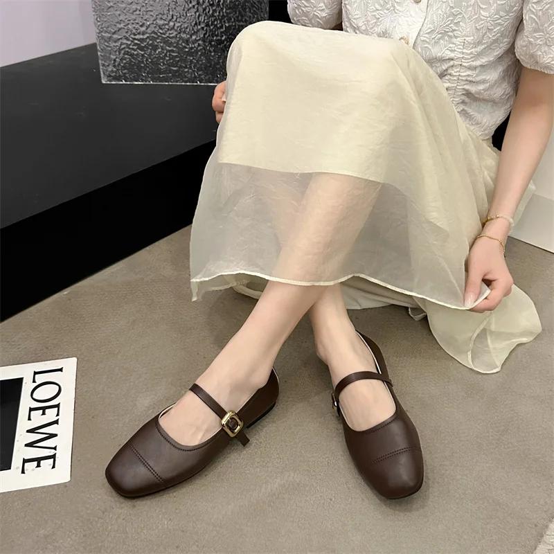 Spring/Autumn Fashion Buckle Single Women's Solid Color Model Square Toe Beautiful Casual and Comfortable Loafers