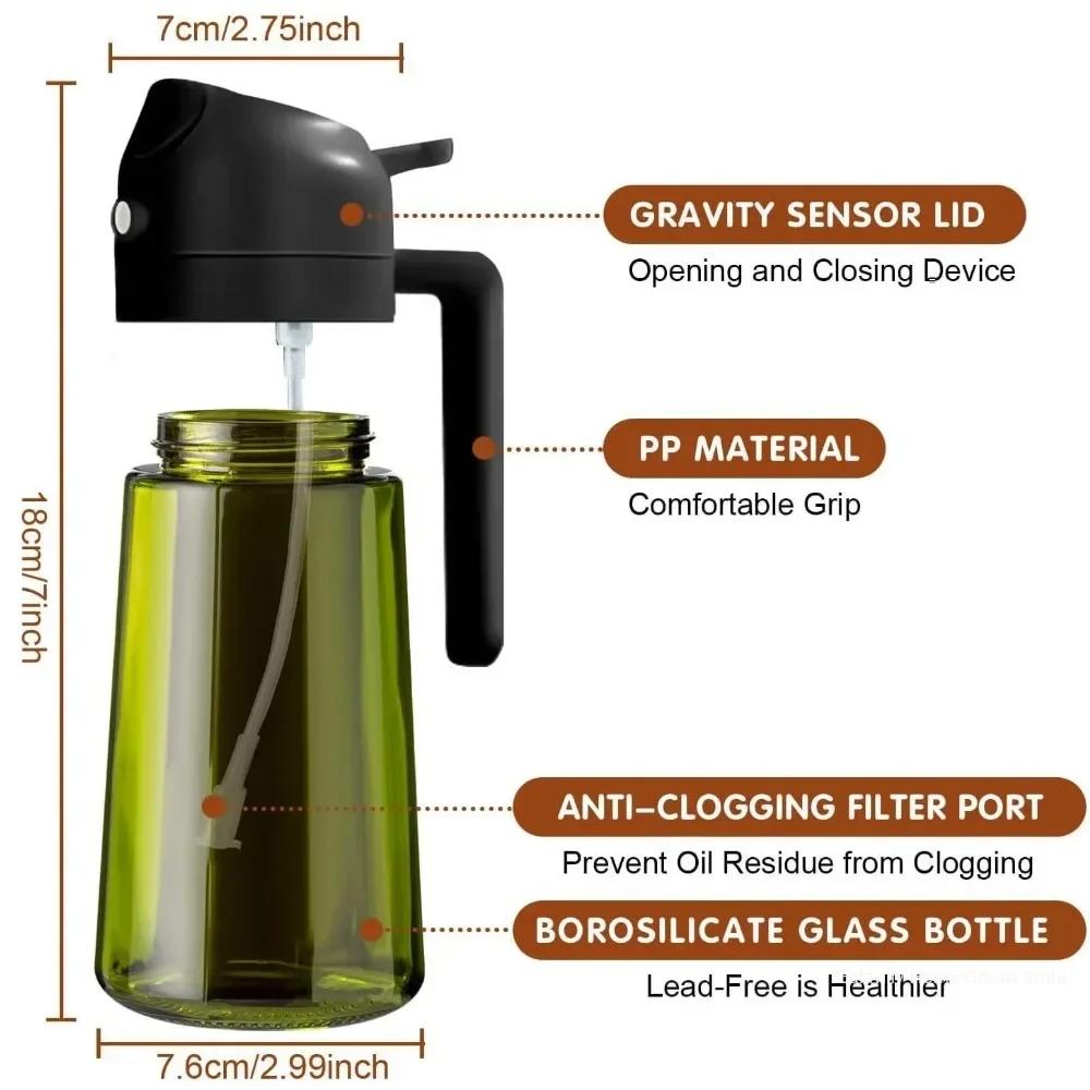 Kitchen Olive Oil Dispenser Bottle 470ml/16oz BBQ Baking Salad Vinegar Soy Sauce Sprayer Containers Spray and Pour Oil Pot
