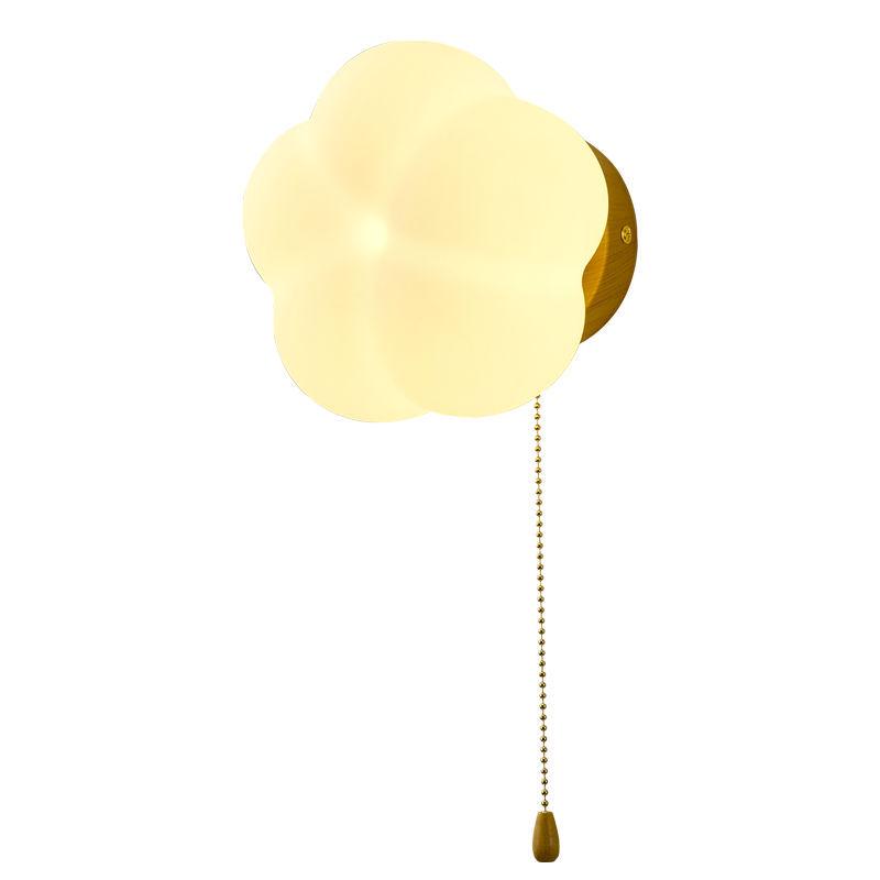 Cream Style Wooden Wall Lamp - Modern Cotton Bedside Lamp for Bedroom, Living Room, Corridor, Balcony