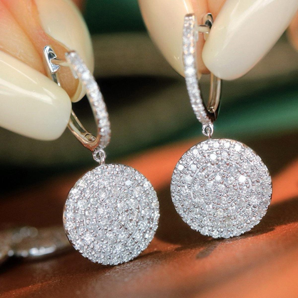 Minimalist Sparkling Full-Paved Round Disc Dangling Earrings