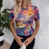 Women's Short Sleeve Tops Pleated  Neck Loose Fit T-Shirt