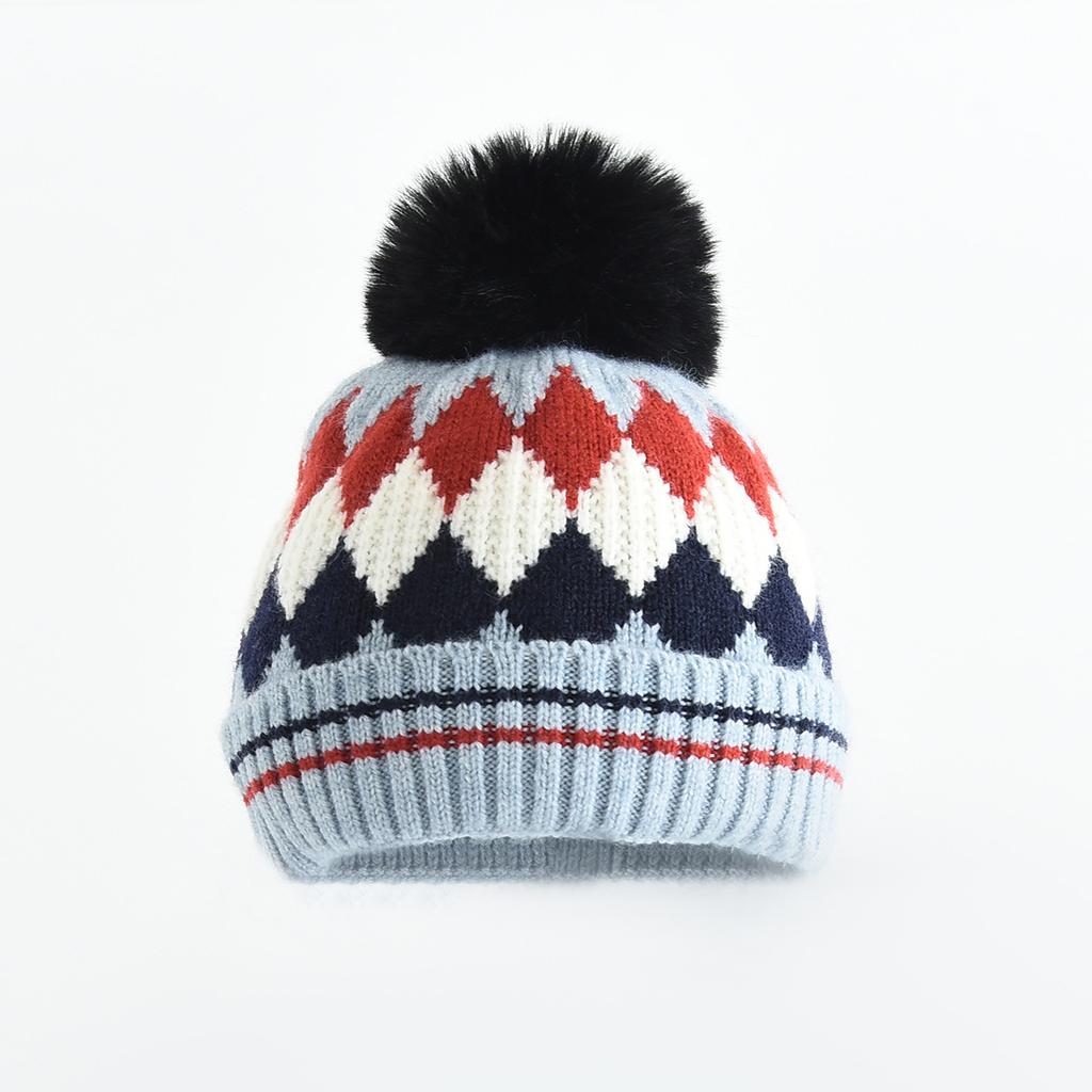 Children's Knitted Wool Hat Parent Child Diamond Grid Warm Hat