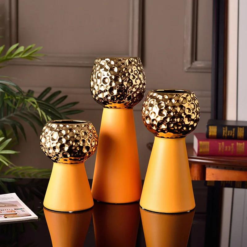 Gold-plated Hammer Pattern Ceramic Vase Creative Plant Pots Table Decoration Flower Arrangement Floral Vase Room Aesthetic Decor