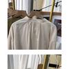 Cotton Shirt for Women Double Breasted Small Stand Collar Long Sleeved Shirt Commuting Top Shirt for Women