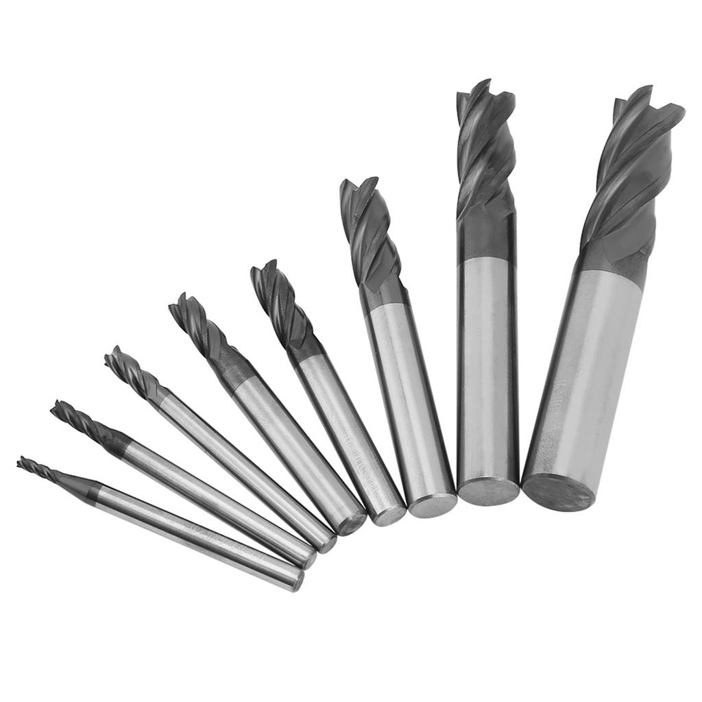 8pcs 212mm 4 Flutes Carbide End Mill Set Tungsten Steel Milling Cutter Tool Kit