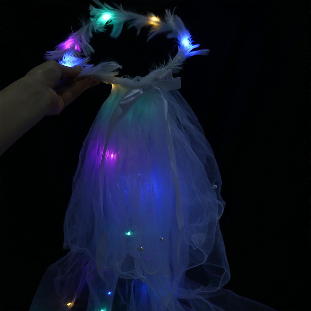 Mesh Bride Crown Hairpin Women Wedding Veil Headbands LED Light Bride Veil Korean Bride Headwear