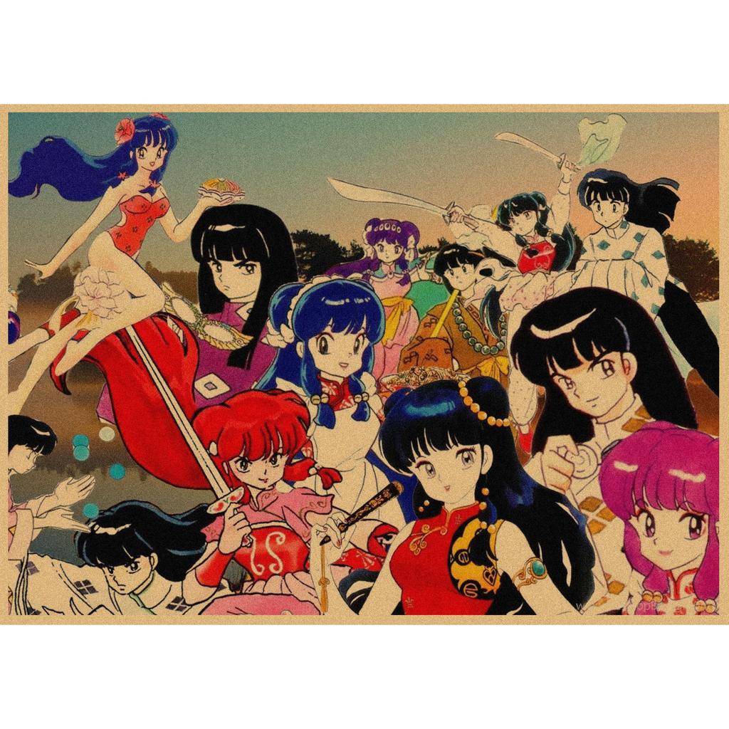 Ranma 1/2 Retro Anime Plakát - Kraftový Papír Nástěnné Umění pro Dekoraci Baru nebo Kavárny