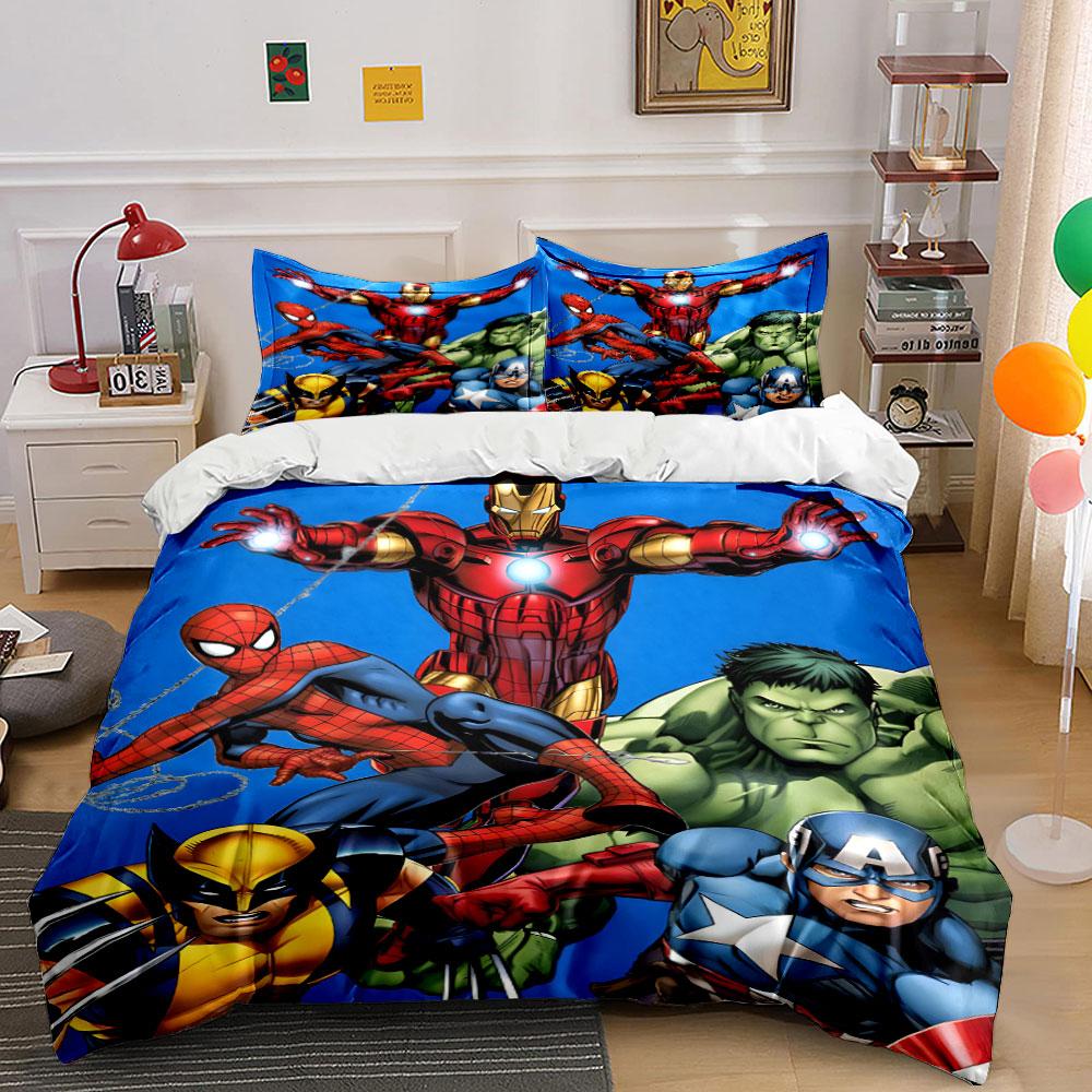 Superheroes on blue background. Bedding sets Duvet cover sets Duvet covers Pillowcases(1 * Duvet Cover 2 * Pillowcases without duvet insert) 135x200cm