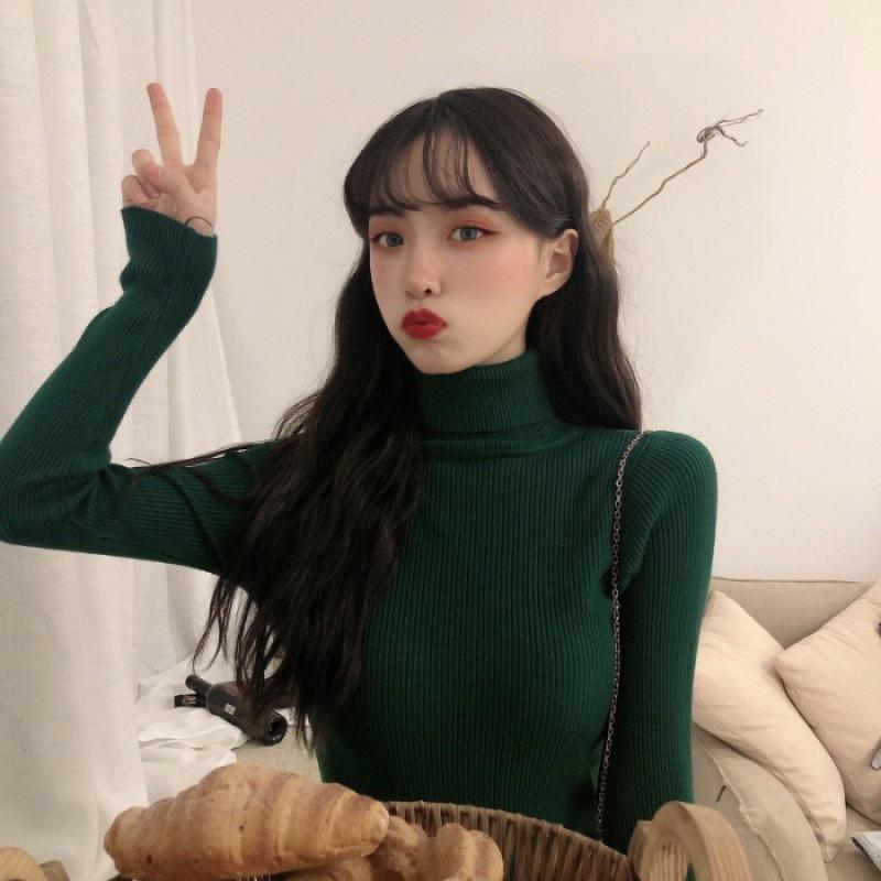 All-in-one Knitted Bottom Wear Women's High Neck Long Sleeve Autumn and Winter New Slim-fit Pullover Sweater Sweater Temperament Tight Top