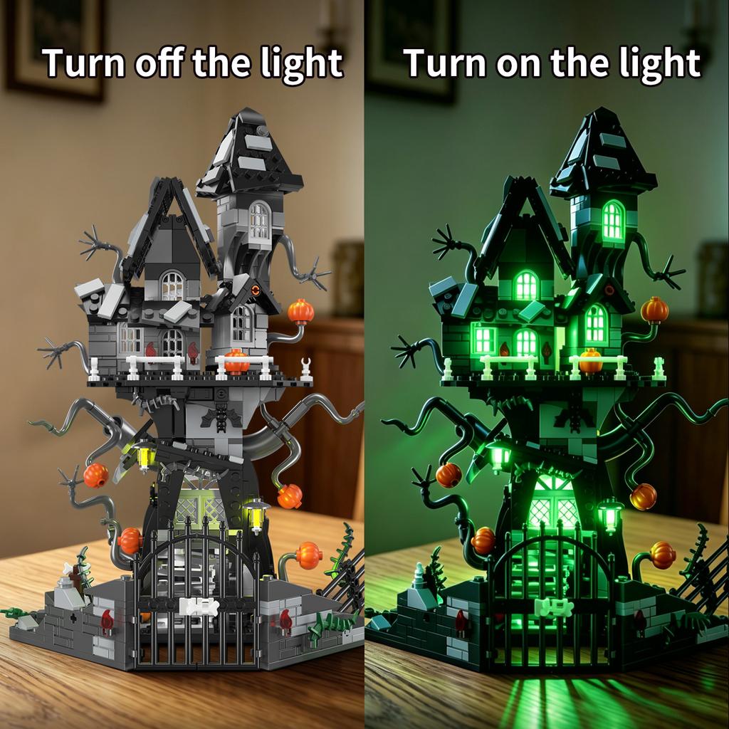 K96115 Halloween Albtraumschloss Bausteine Geist Skelett Kürbishütte Modellsteine Spielzeug Ornament DIY Geschenke Jungen