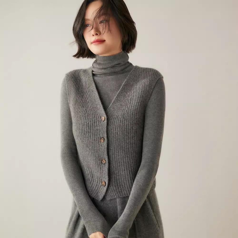 New 2024 Autumn/Winter Women's Cashmere Knitted Vest – Short, Sleeveless Sweater Cardigan
