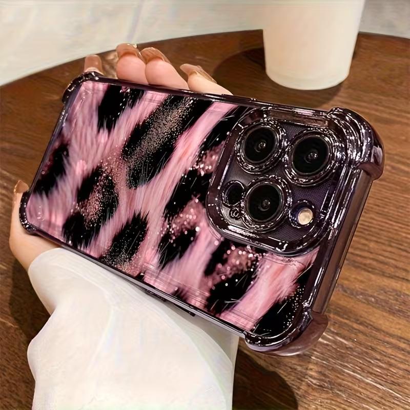 Plating Phone Case For Xiaomi Redmi 15 A3 15C 14C 13C K50 A1 Note 15 14 13 12s Pro Plus 5G Anti Fall Airbag Popular Pink Leopard