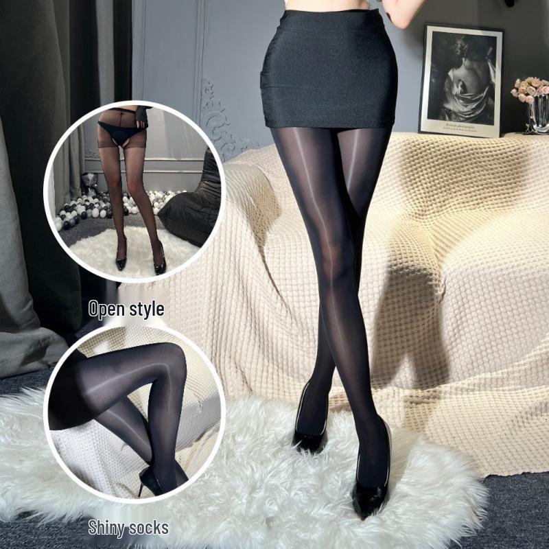 Elegant Black Silky Horse Oil Pantyhose – Women's Shiny Aurora Tights