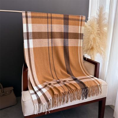 Sweet and Simple Plaid, Warm In Autumn and Winter, Cold Scarf Shawl, Commuting Versatile Couple Tassel Imitation Cashmere Scarf