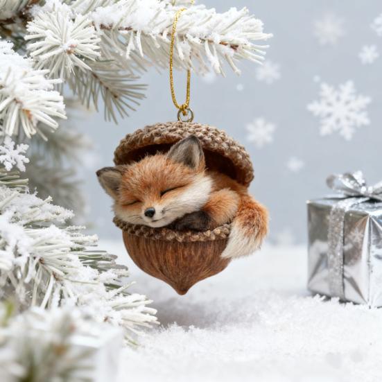 2D Forest Animal Christmas Tree Ornaments Acorn Ornaments Cozy Forest Woodland Creature Acrylic Hanging