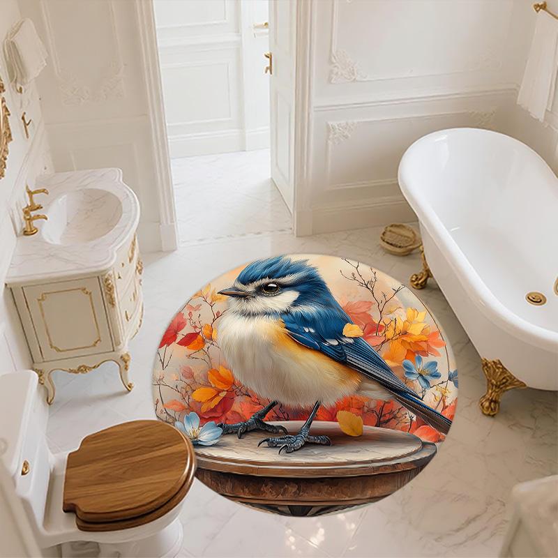 Flowers and Birds,Round Area Rug,Carpet Rug for Living Room Bedroom Sofa Playroom Decor,Non-slip Floor Mat