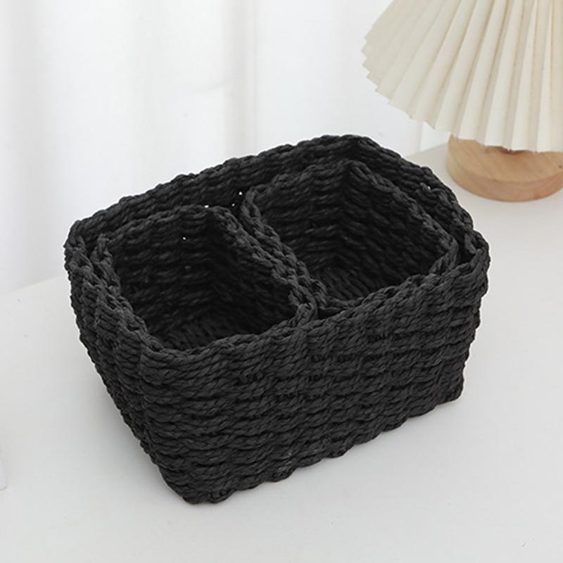 3Pcs Handmade Straw Woven Soft Round Paper Rope Storage Basket for Organizing Decorative Storage Bins Office Storage Box 2025