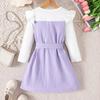 Princess Dress for Girls, Summer Children's Casual Long-sleeved Color-blocked Dress