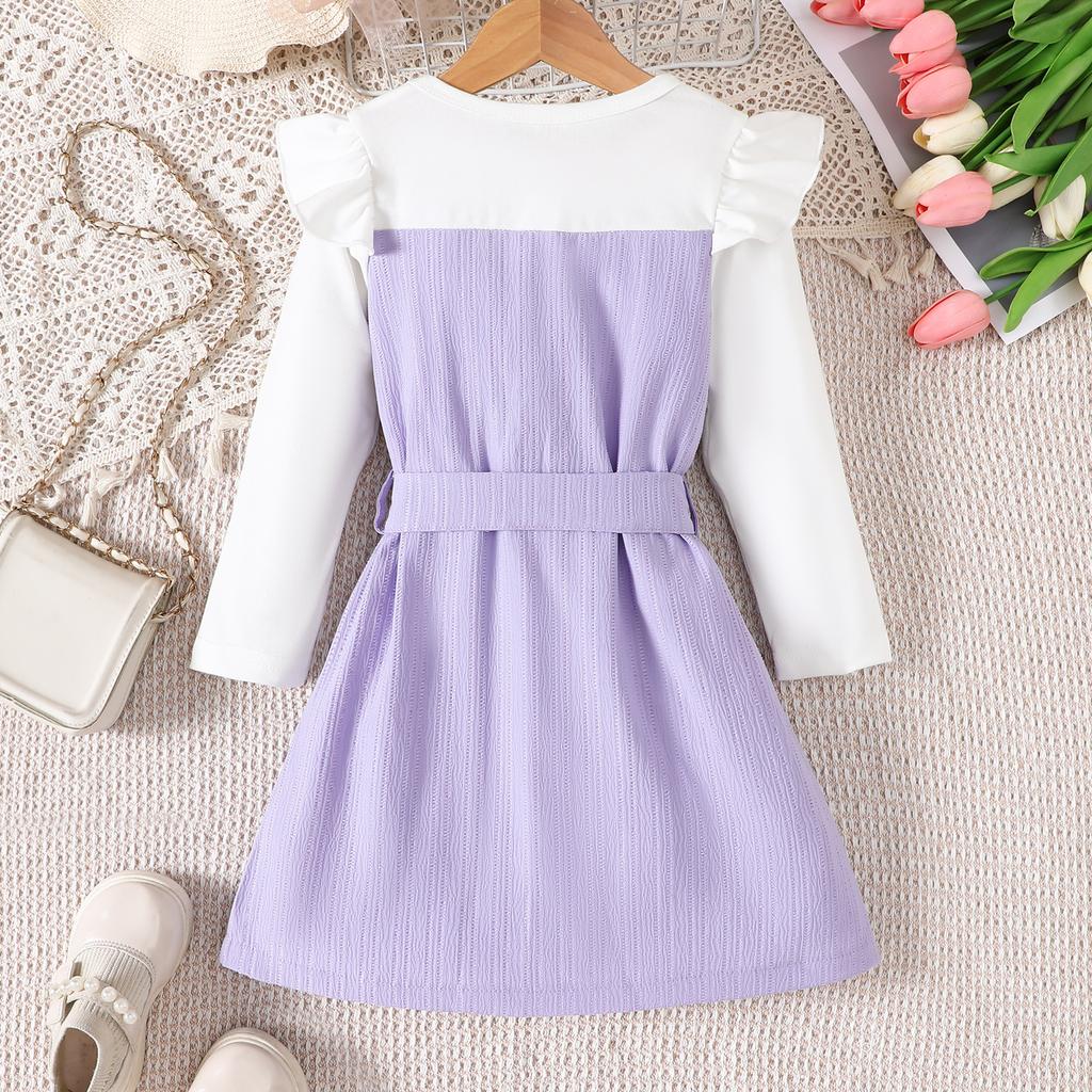 Princess Dress for Girls, Summer Children's Casual Long-sleeved Color-blocked Dress