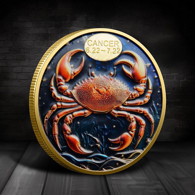 Evropské a americké zodiacové pamětní mince, mince osázené diamanty, Tarot přání pro Slunečního boha, zlaté a stříbrné mince, ozdoby