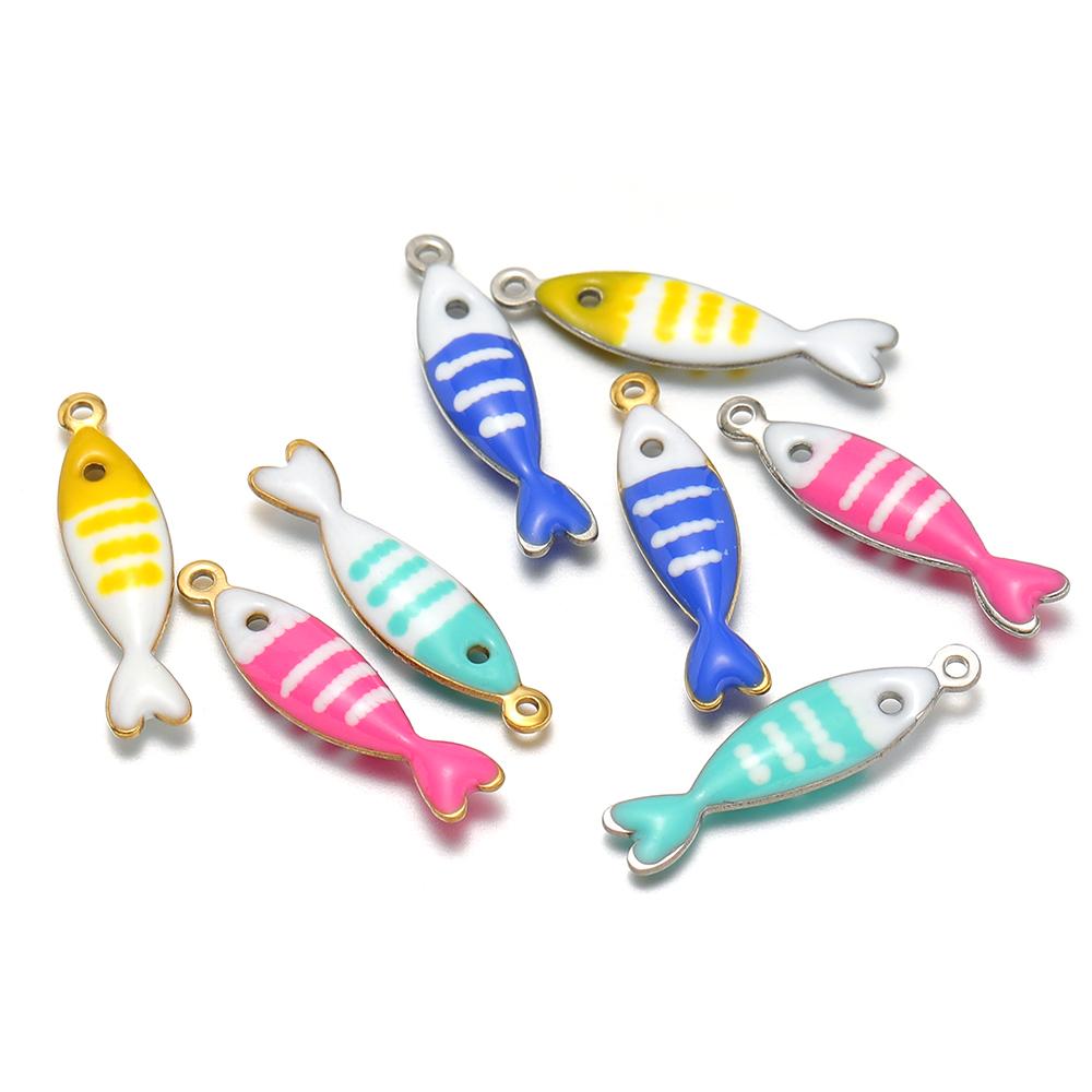 20pcs Stainless Steel Gold Color Enamel Little Fish Charms Pendants for DIY Jewelry Bracelet Necklace Findings Earrings Making