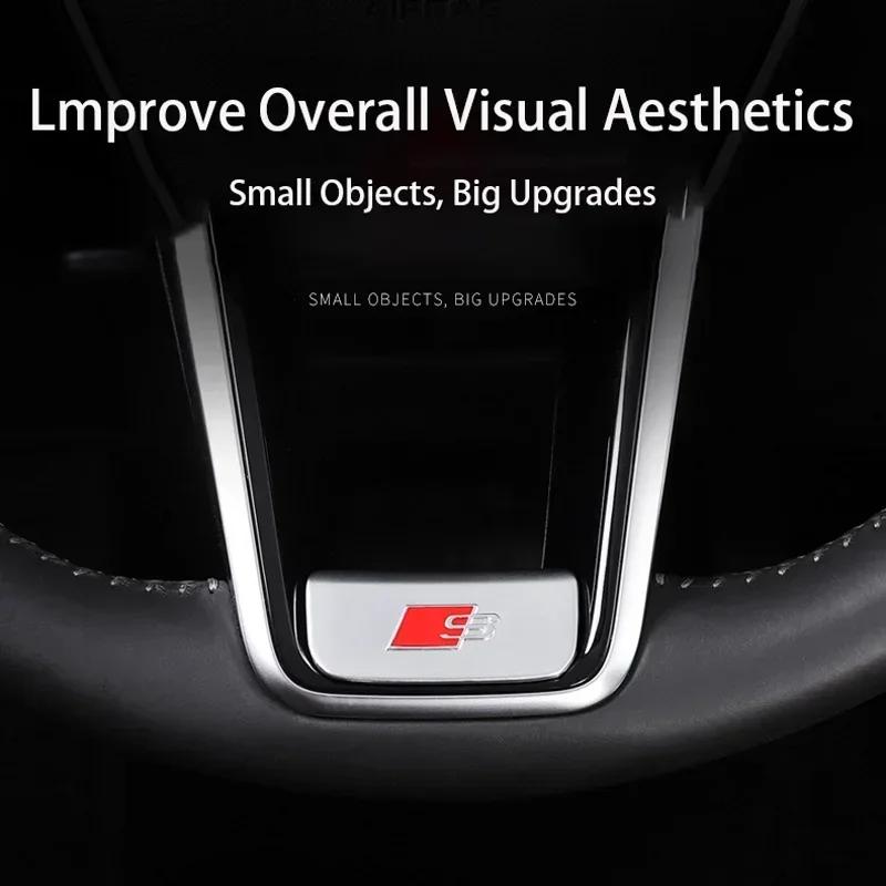 For Audi RS3 3D Aluminum Alloy S Sline Logo Emblem Car Steering Wheel Sticker Interior Decals Accessories For Audi A3 A4 A5 A6 A7 Q5 Q7 Q2 Q3
