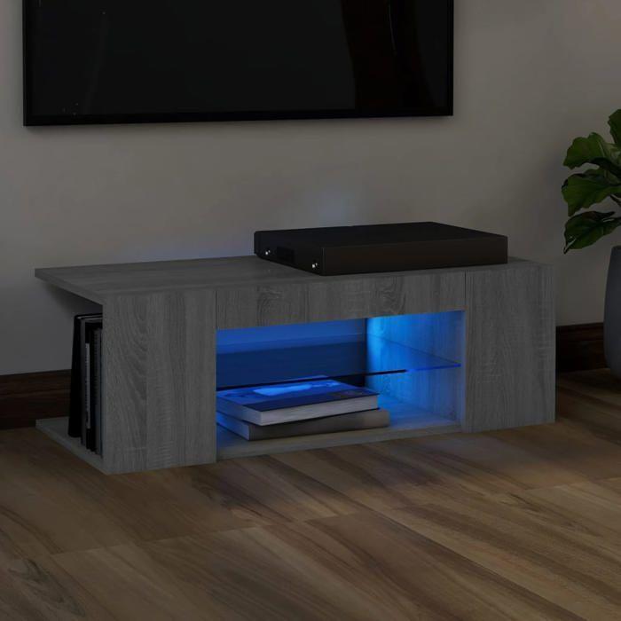 VidaXL Meuble TV avec lumières LED Sonoma gris 90x39x30 cm, support tv, armoire média, armoire hifi, unité tv, unité média, 822666