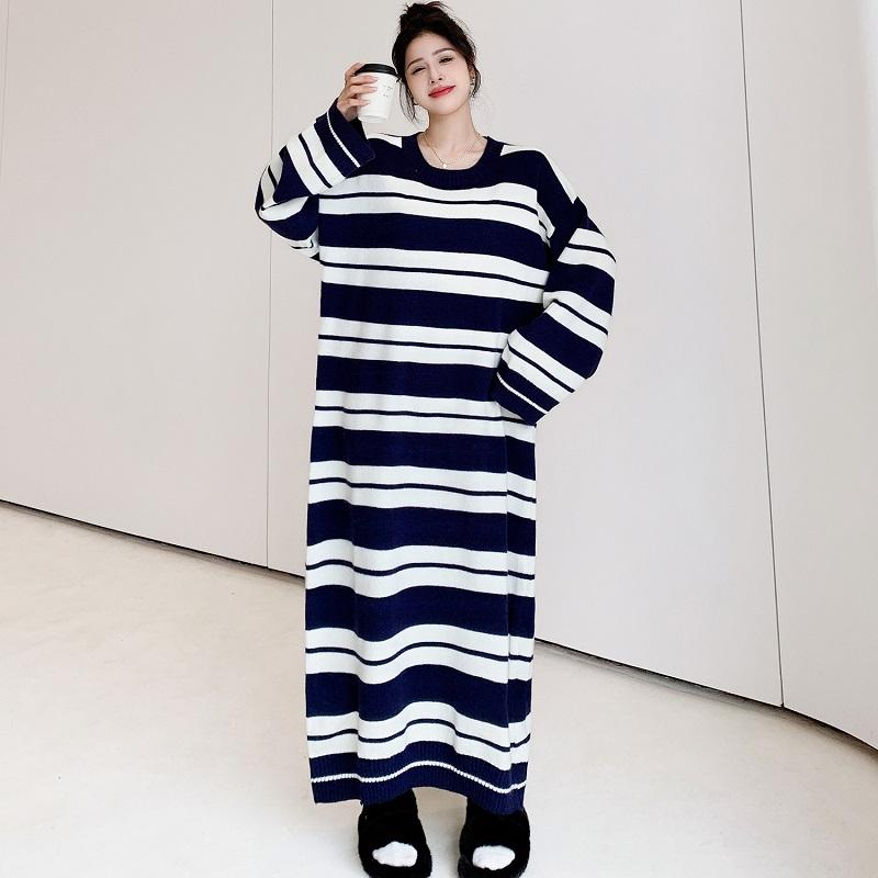 Long Sleeve Plus Size Knitted Vintage New In Dresses for Women Casual Loose Spring Autumn Winter Sweater Dress