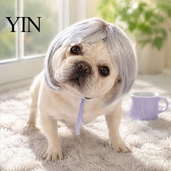 Funny Dog Hairpiece Pet Wig, Cute Bob Cut Cat Afro Curly Wig with Adjustable Cosplay Elastic Band, Breathable for Dogs, Cats Halloween Party Headwear