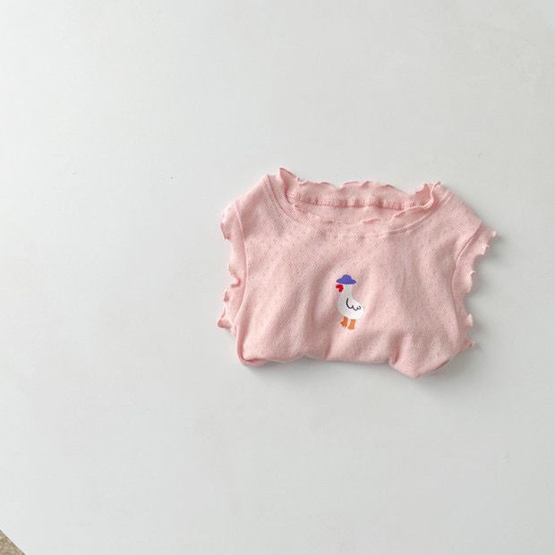 Girls Summer Thin Mesh Breath Cotton Edge Vest Baby Girl Cartoon Sleeveless Bottom T-Shirt Top