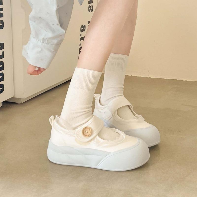 Women S White Lace Velcro Platform Mary Jane Sneakers For Students