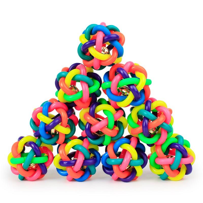 Small PVC Dog Toy Ball With Bell - Braided Chew Puppies Dogs Colorful 5.5cm