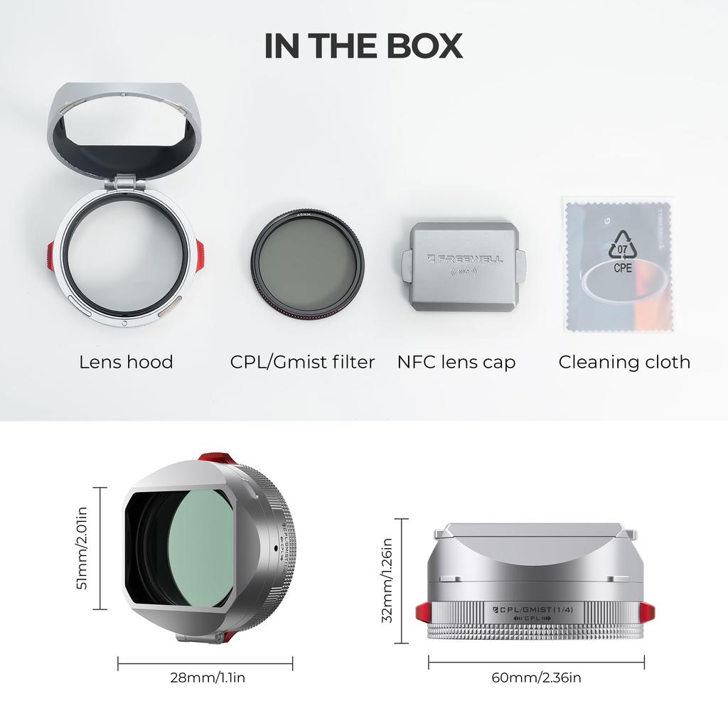Freewell Integrated Filter Lens Hood for FUJI Hybrid CPL Black Mist Silver GFX100RF, & Filter, (FW-GFX100RF-RLH-S)