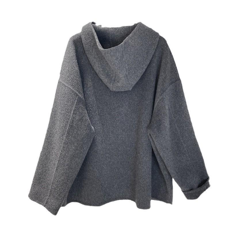 Hooded Double-sided Nylon Wool Coat Coat Women's Woolen Simple and Versatile Casual Commuter Loose Version Medium and Long