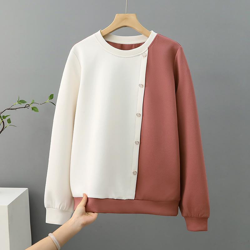 

Spring Fashion Irregular Design Round Neck Color Block Plus Size Women s Hoodie XL розовый