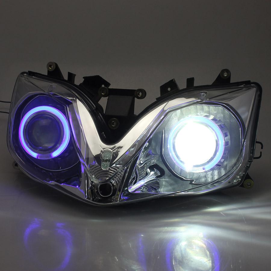 Motorcycle Custom Angel Eyes LED Headlight Assembly HID Projector Bi-Xenon Head Light Lamp For Honda CBR 600 CBR600 F4i 2001-07